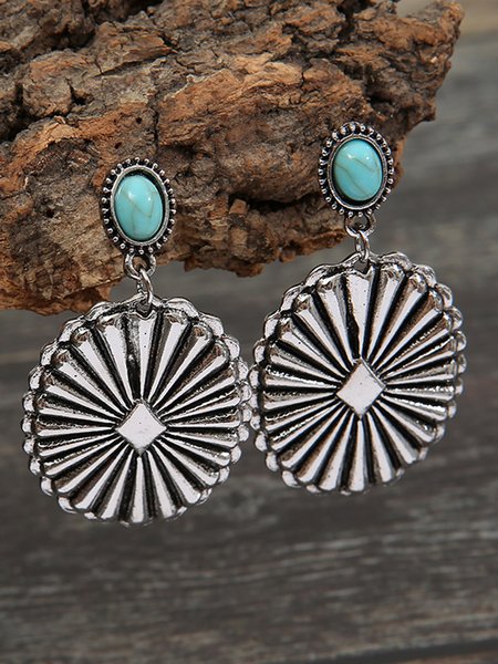 Casual Retro Alloy Turquoise Earrings, As picture, Earrings