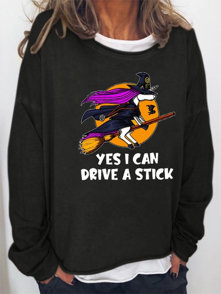 

Yes I can drive a stick. Halloween print round neck long-sleeved polyester-cotton sweatshirt, Black, Hoodies&Sweatshirts