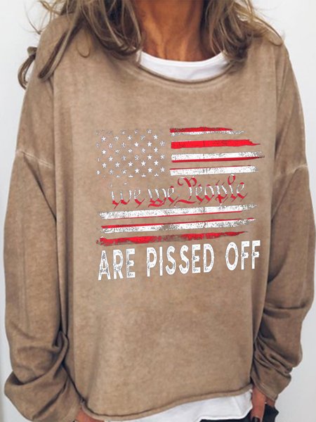 

We The People Are Pissed Off Long Sleeve Casual Sweatshirt, Light brown, Hoodies&Sweatshirts