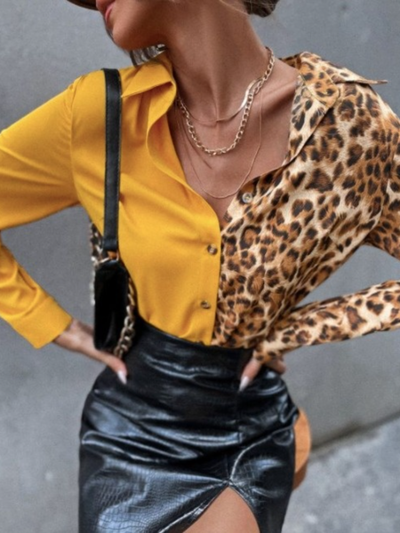 

Fall Shirt Collar Lady Long Sleeve A-Line Lady Simple Tops, As picture, Blouses and Shirts