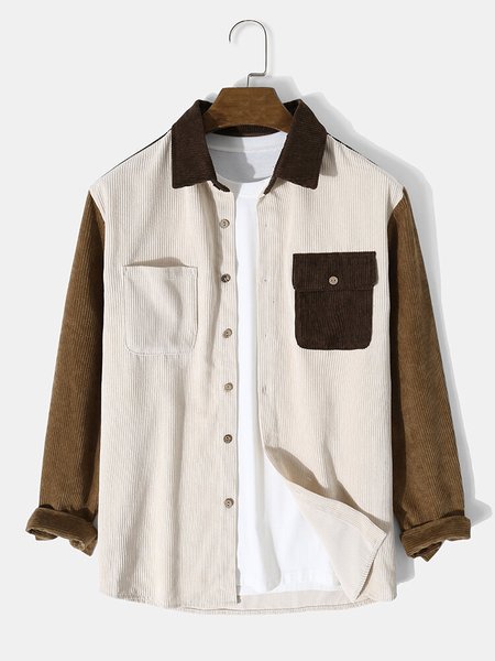 

Shirt Collar Casual Corduroy Shirts & Tops, Apricot, Men's shirts