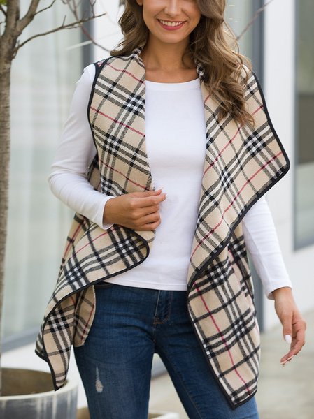 

A-Line Checkered/Plaid Vest, Beige, Coats & Jackets