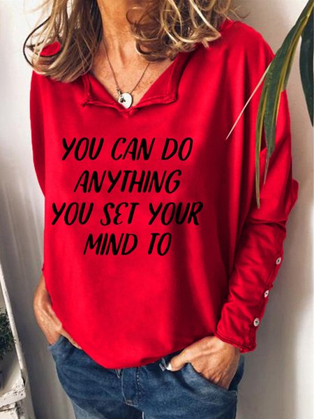 

You Can Do Anything You Set Your Mind To Long Sleeve Cotton-Blend Sweatshirt, Red, Hoodies&Sweatshirts