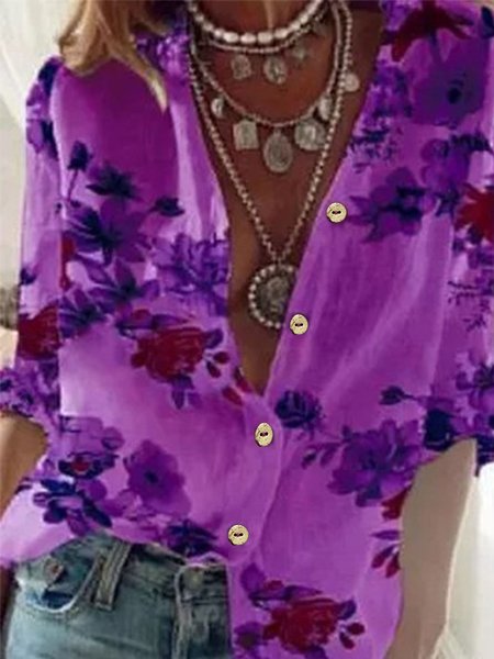 

Camicie & Top Scollo a V Vintage Maniche Lunghe Cotone, Viola, Tops