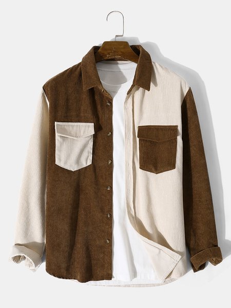 

Vintage Shirt Collar Colorblock Shirts & Tops, Khaki, Men's shirts