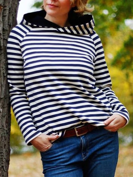 

Stripe Printed Shift Casual Vintage Long Sleeve Hoodie Sweatshirt, Hoodies & Sweatshirts