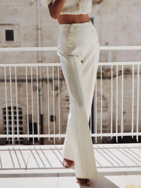 

Work Solid Elegant Simple Pants, White, Wide Leg Pants