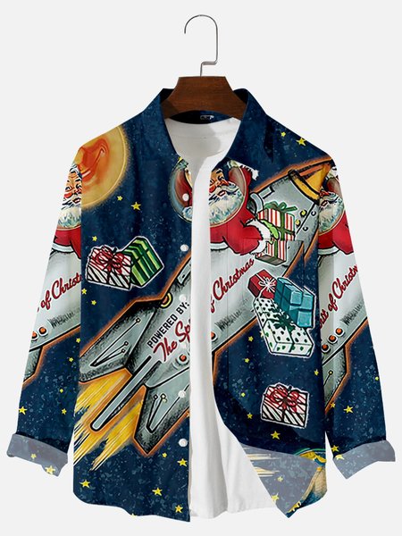 

Christmas Shirt Collar Shirts & Tops, Navy blue, Men's Floral shirt