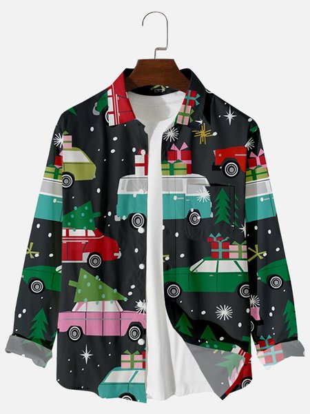

Christmas Long Sleeve Shirt Collar Floral Shirt, Green, Men's Floral shirt