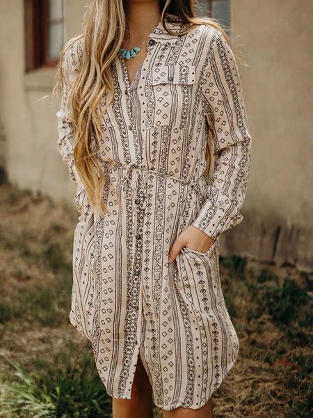 

Casuale Tribale Dritto Abito, Multicolore, Midi Dresses