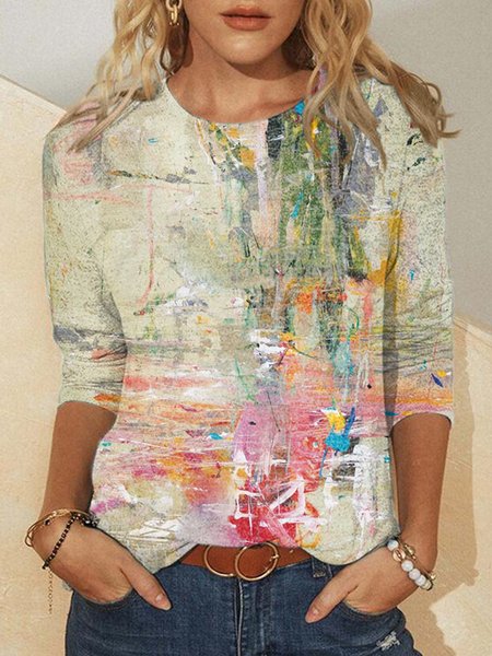 

Crew Neck Long Sleeve Casual Shirts & Tops, Beige, Hoodies&Sweatshirts