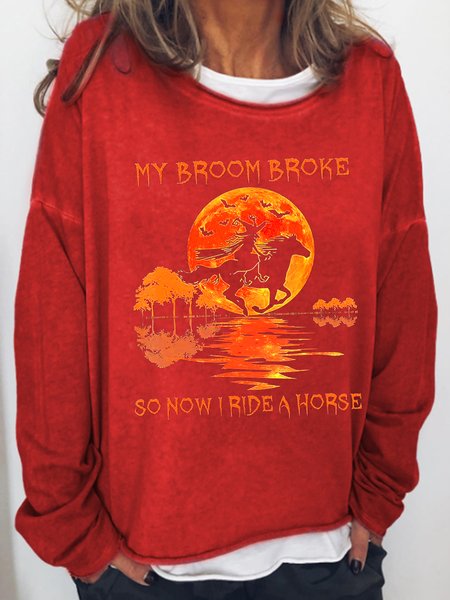 

My Broom Broke So Now I Ride A Horse Sweatshirt, Red, Hoodies&Sweatshirts