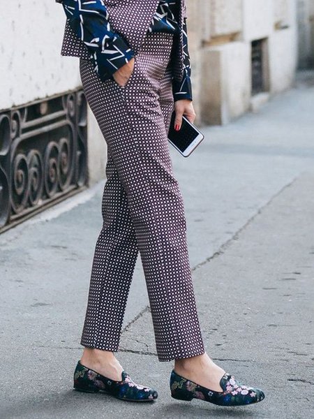 

Printed Vintage Pants, Burgundy, Straight Leg Pants