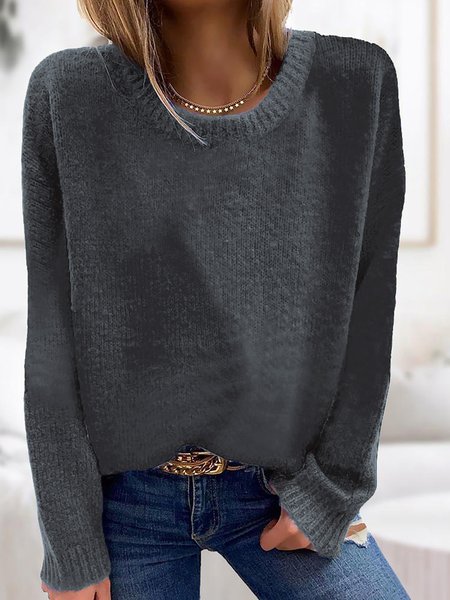 

Casual Blue Round Neck Long Sleeve Casual Sweater, Gray, Sweaters & Cardigans