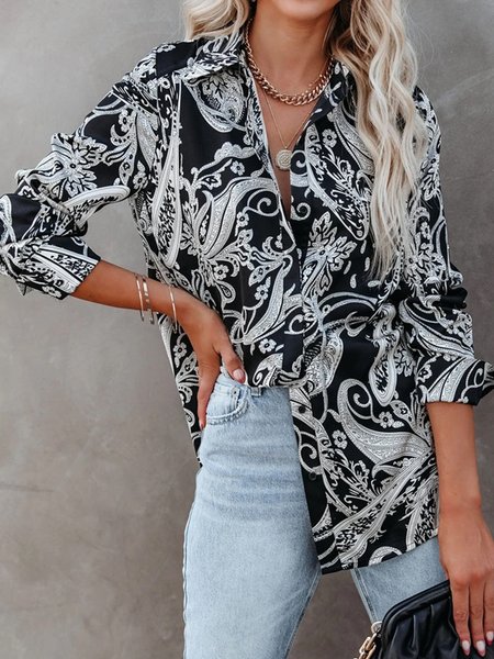 

Stampato Floreale Colletto a Camicia Casuale Top, Multicolore, Blouses & Shirts