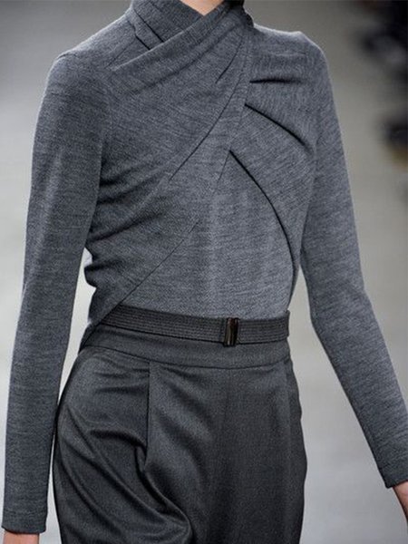 

Casual Crew Neck Long Sleeve Top, Deep gray, Tops