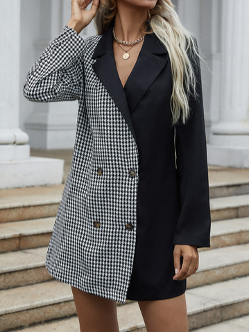 

Casual Long Sleeve Plaid Lapel Outerwear, Black, Coats & Jackets