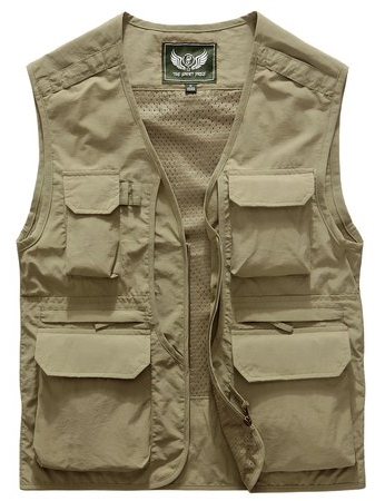 

Mens Outdoor Work Safari Fishing Travel Photo Vest with Pockets, Khaki, Men's vest
