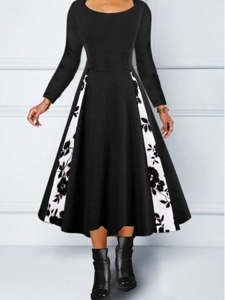 

Long Sleeve Holiday Crew Neck Knitting Dress, Black, Mini Dresses