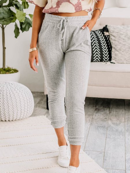

Casual Cotton-Blend Solid Pants, Light gray, Pants