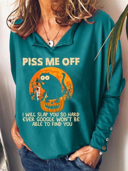 

Piss Me Off I will Slap You So Hard Black Cat Long Sleeve Sweatshirt, Green, Hoodies&Sweatshirts