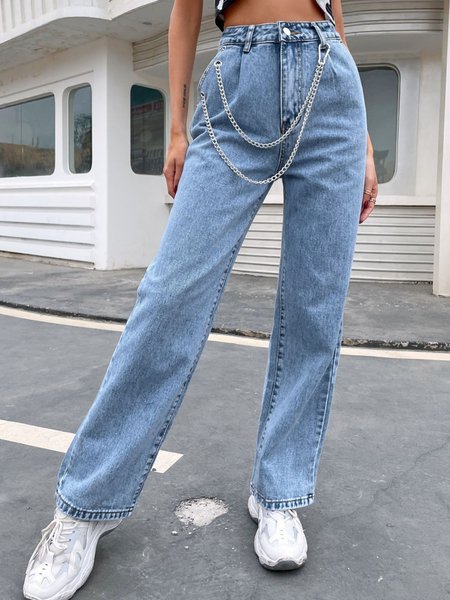 

Shift Casual Work Plain Pants, Light blue, Jeans