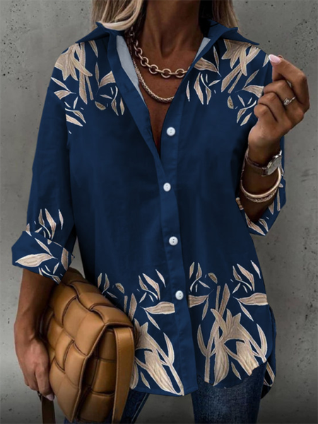 

Maniche Lunghe Stampato Casuale Colletto a Camicia Top, Come immagine, Blouses & Shirts
