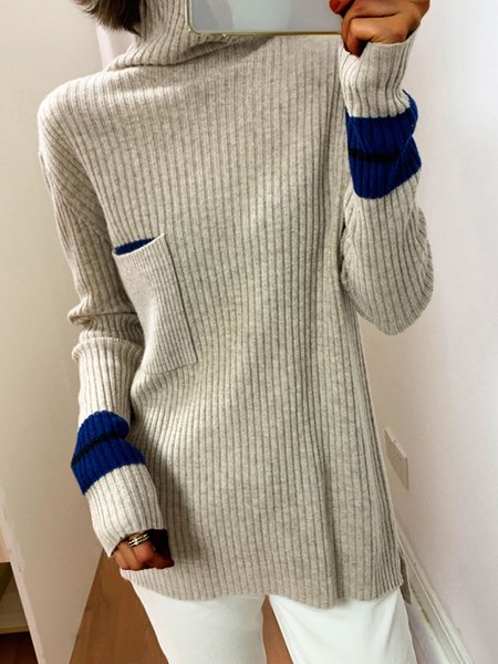 

Long Sleeve Casual Turtleneck Sweater, Apricot, Pullovers