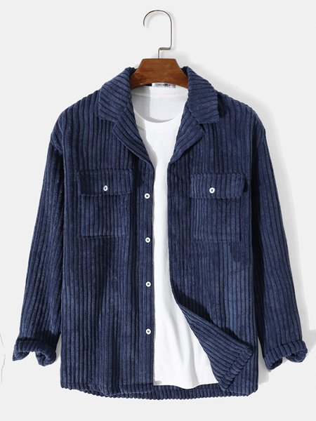 

Shirt Collar Corduroy Plain Shirts & Tops, Purplish blue, Men's shirts