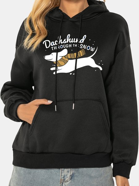 

Dachshund Through The Snow Ladies Round Neck Hooded Sweater & Pullover, Black, Hoodies