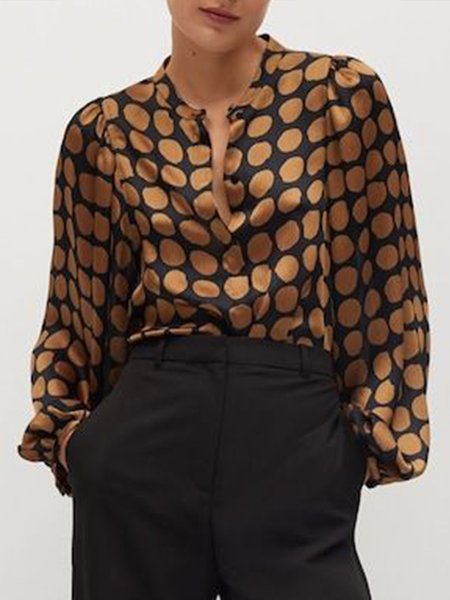 

Work Daily Polka Dots Vintage Simple Top, Brown, Blouses and Shirts