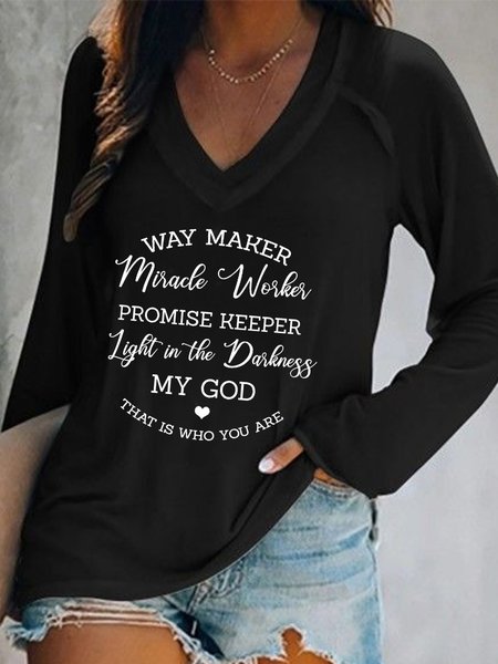 

Casual V-neck Long Sleeve Printing Shirts & Tops, Black, T-Shirts