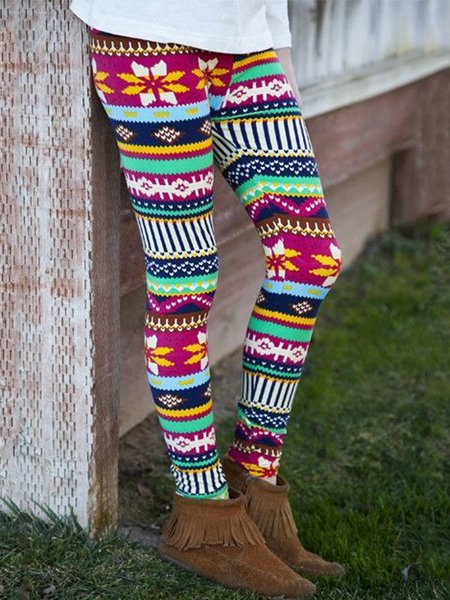 

Multicolor Vintage Casual Geometric Printed Leggings Pants, Leggings