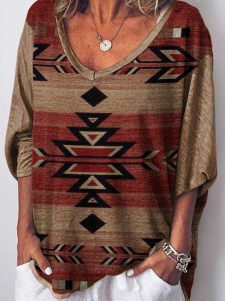 

Symmetrical casual V-neck long-sleeved top, Khaki, Long sleeve tops