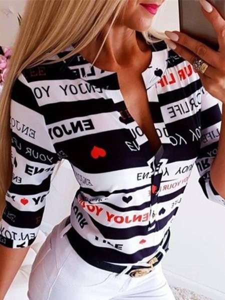 

Skinny Letter Shirts & Tops, As picture, Blouses & Shirts