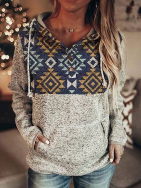Tribal Casual Hooded Sweatshirt, Gray, Hoodies & Sweatshirts
