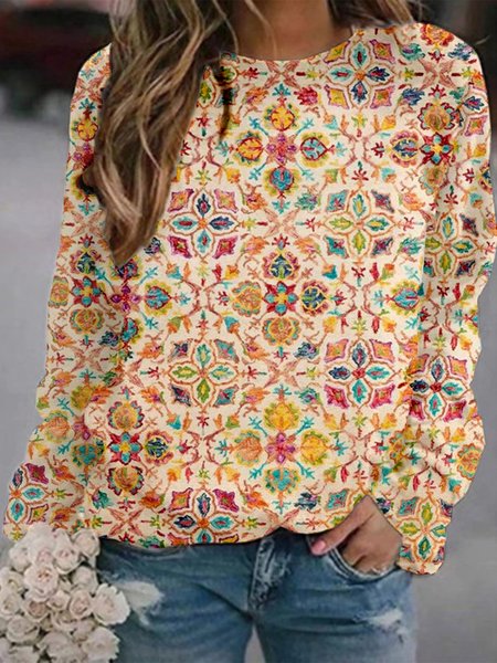 

Casual Long Sleeve Round Neck Plus Size Printed Tops Sweatshirts, As picture, Hoodies & Sweatshirts