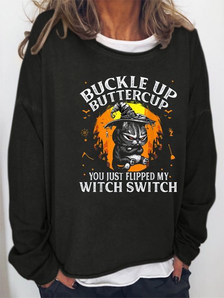 

Casual and personalized Halloween print round neck long-sleeved polyester-cotton sweatshirt, Black, Hoodies&Sweatshirts