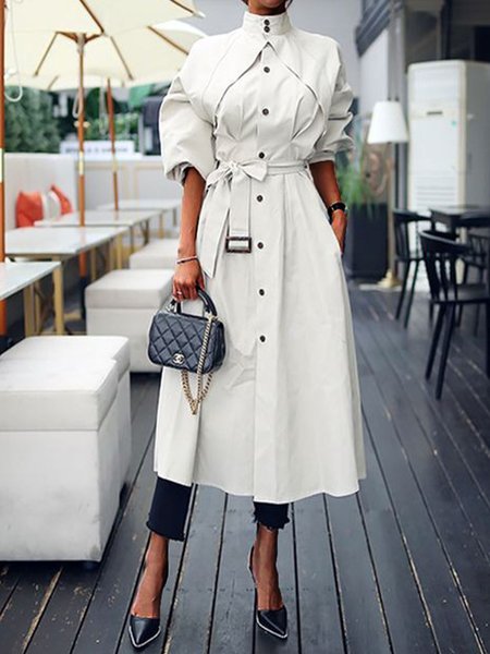 

Solid Long Sleeve Loosen Work Outerwear, White, Coats