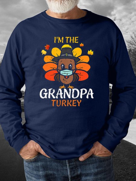 

I'm the grandpa turkey. Round neck long-sleeved cotton blend sweatshirt, Blue, Hoodies&Sweatshirts