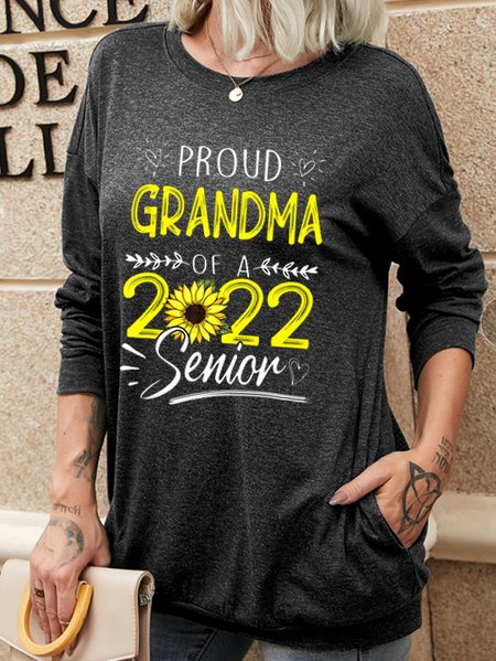 

Proud grandma of a 2022 senior. Round neck long sleeve cotton blend top, Gray, Hoodies&Sweatshirts