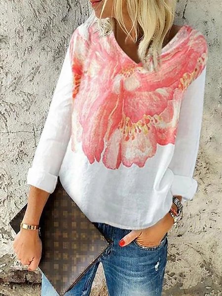 

Floral Boho Long Sleeves Shirts & Tops, Red, Tops