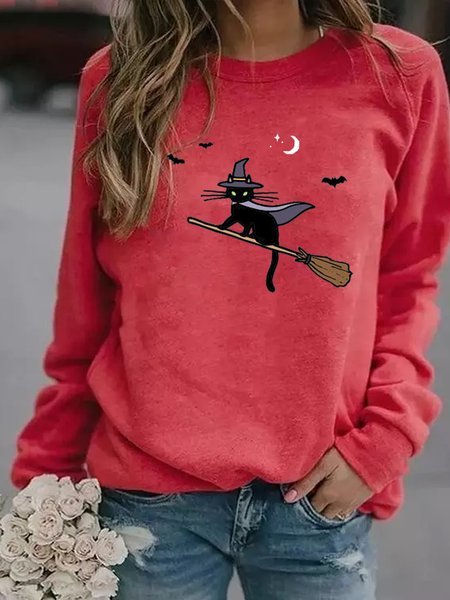 

Black Cat Halloween Women‘s Sweatshirt, Red, Hoodies&Sweatshirts