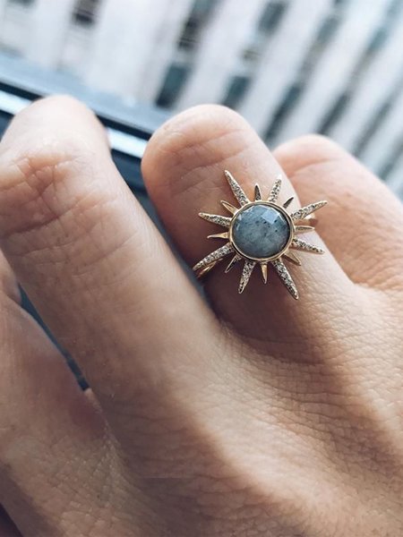 

Retro Simple Sun Moonstone Ring, Green, Rings