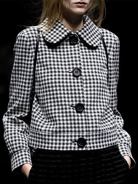 

Houndstooth Elegant Long SleeveOuterwear, Black, Blazers