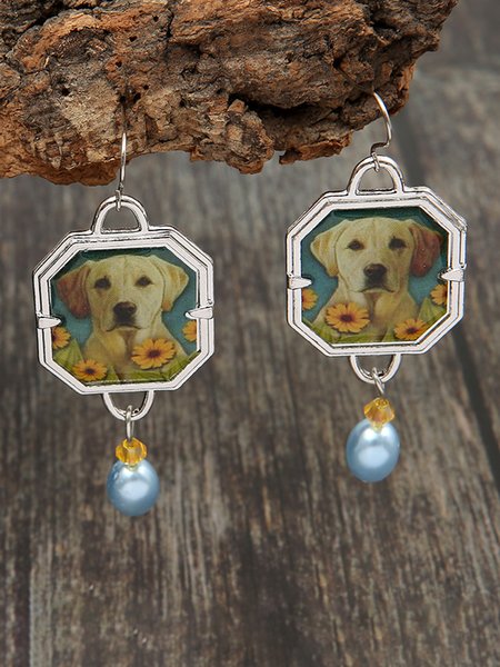 

Retro Personality Dog Sunflower Earrings, As picture, Earrings