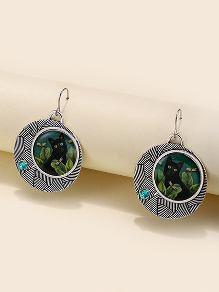 

Casual Vintage Cat Flower Earrings, As picture, Earrings