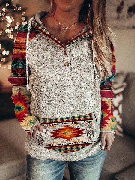 

Western geometric cotton blends print Sweatshirt, Red, Sweatshirts & Hoodies