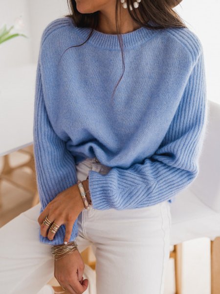 

Plain Splicing Pit Sweater, Blue, Sweaters & Cardigans