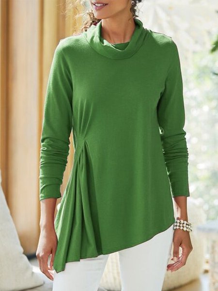 Casuale Solido Lungo ManicheCamicie e Top, Verde, Blouses & Shirts